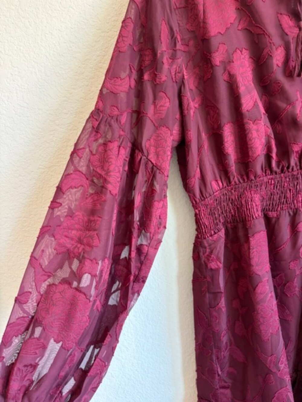 NEW Chic Soul Burgundy Floral Burnout Mini Dress Plus Size 1X Whimsigoth Boho - Picture 4 of 8
